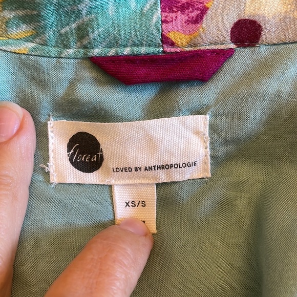 Anthropologie Floreat  green/magenta/taupe/yellow/white print kimono   XS/S - Picture 6 of 9